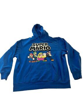 Super Mario Wario Luigi Waluigi Blue Nintendo Mens Sz XL Hoodie